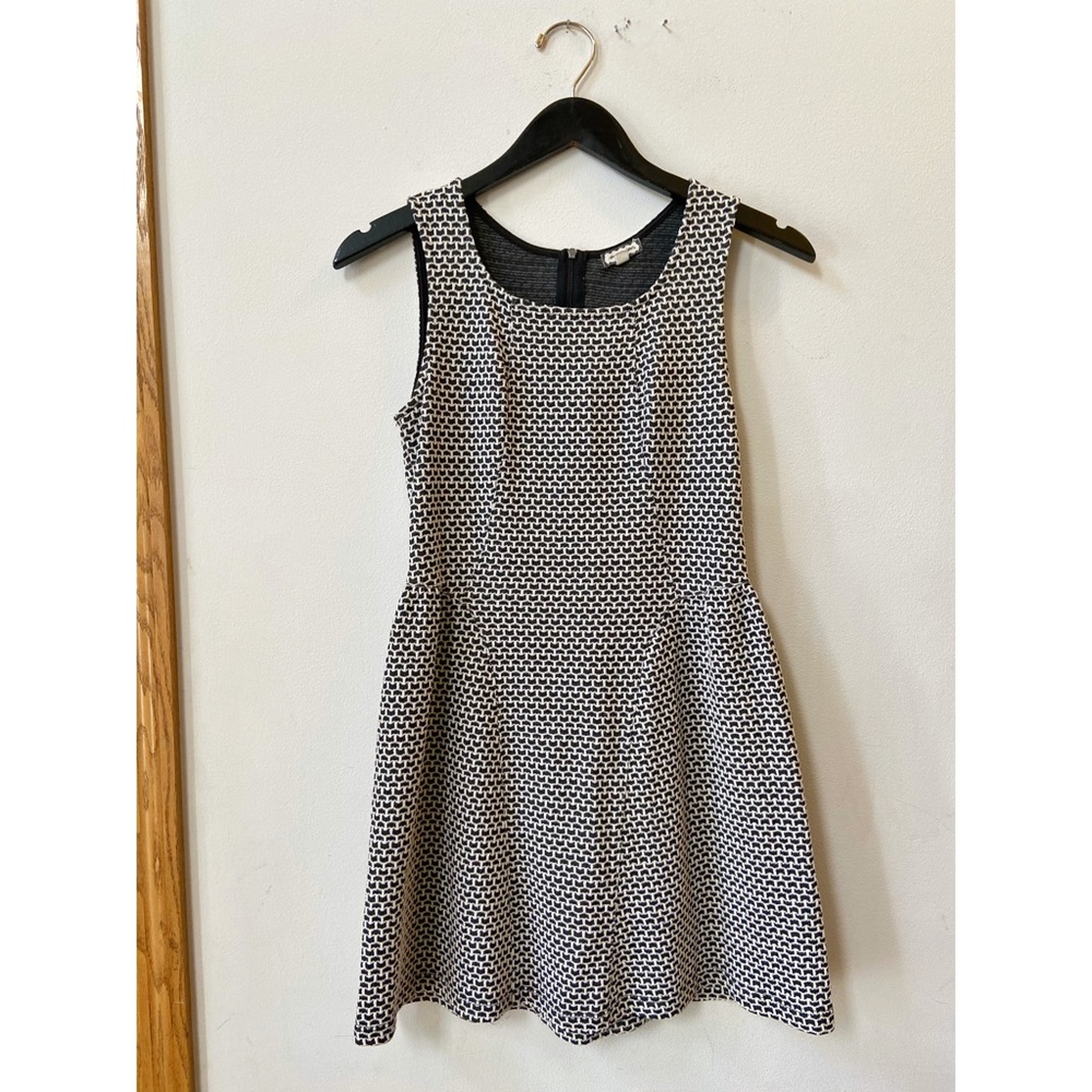 Black + White Printed Fit and Flare Dress
